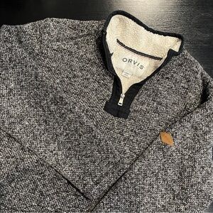 Orvis Sherpa Fleece Quarter Zip Pullover Men’s M Gray Cozy Outdoor
